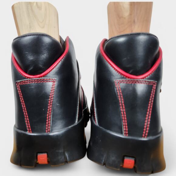 Vintage Prada Red Stripe Platform Boots Black Mens 9 (US 10) Made in Italy - Picture 8 of 16